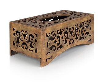 Tissue box cover handmade Kleenex holder wooden box Beige-brown