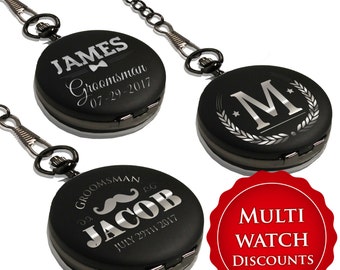 Custom Pocket Watch - Groomsmen Gift - Personalized Pocket Watch - Engraved Pocket Watch - Best Man Gift - Mens Pocket Watch - Black