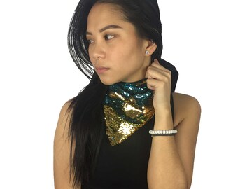 Reversible Sequin Festival Bandana | Sequin Bandana Rave Bandana Dust Mask Face Mask EDM Rave Burning Man Costume Snowboard
