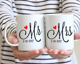 Mr and Mrs Mugs | His and Hers Mugs | Wedding Mugs | Couples Mug Set | Gift for Newlyweds | Set of 2 Coffee Mugs | Wedding Gift
