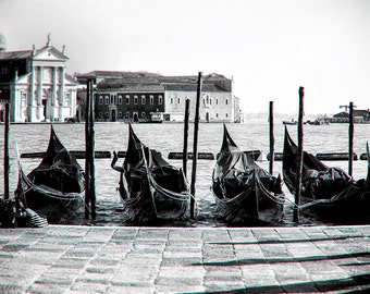Venetian Gondolas Floating in the Water, Venice, Italy, Europe, Travel, Black & White Photography, Fine Art Print, Wall Decor
