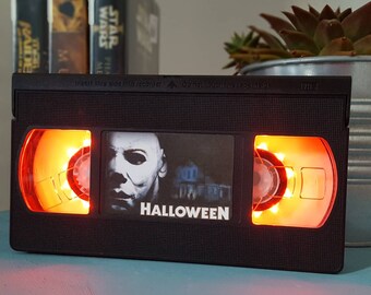 Retro VHS Halloween Horror Scifi Night Light Table Lamp. Order any film, movie, series, or actor! Great personal gift. Man Cave.
