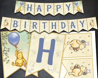 Winnie The Pooh Banner, Winnie The Pooh Birthday Banner, Pooh Party, Printables, Classic Winnie Pooh, Party, Favors, Banner Flags, Digital
