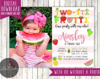 Twotti Frutti Birthday Invitation, Tutti Frutti, Two-tti Frutti, Fruity, 2nd Birthday, Photo - Printable DIY