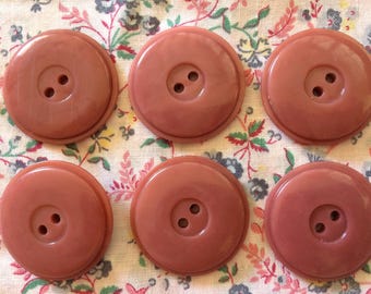 Vintage salmon pink 27mm buttons - set of 6