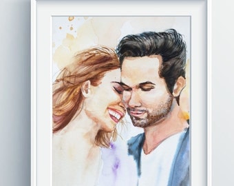 Custom Portrait Painting, original handmade watercolor painting, wedding gift,wedding engagement gift portrait