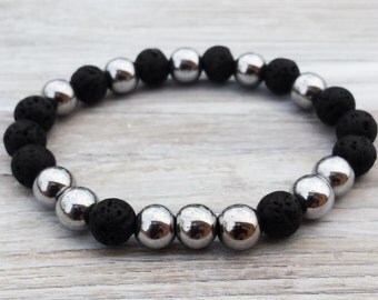 Hematite Bracelet Mens Bracelet Men Black Lava Bracelet Gifts For Him Anniversary Gifts Husbands Gifts Boyfriends Gifts Cool Men Bracelet
