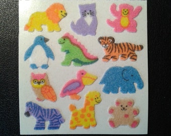Rare Sandylion Stickers Rainbow Fuzzy Mini Animals, Cat, Giraffe, Lion, Bear, Monkey, Owl, Tiger, Elephant (1 mod)