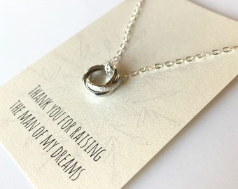 Triple Ring Necklace - Silver Rings Necklace - Love Knot Necklace - Mother of the Groom Gift - Gift from Bride - Past Present Future