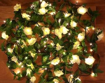 100 LED Rose ivy fairy light garland, ivy garland, rose garland, rose fairy lights, wedding fairy lights