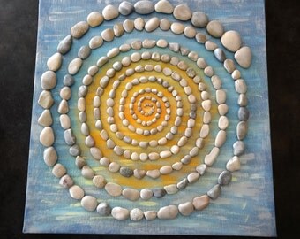 Tableau acrylique avec les pierres/ Labirynthe blue III
