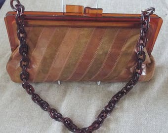 Vintage 1960s/1970s Italian suede and leather shoulder bag with bakelite/plastic chain strap and clasp