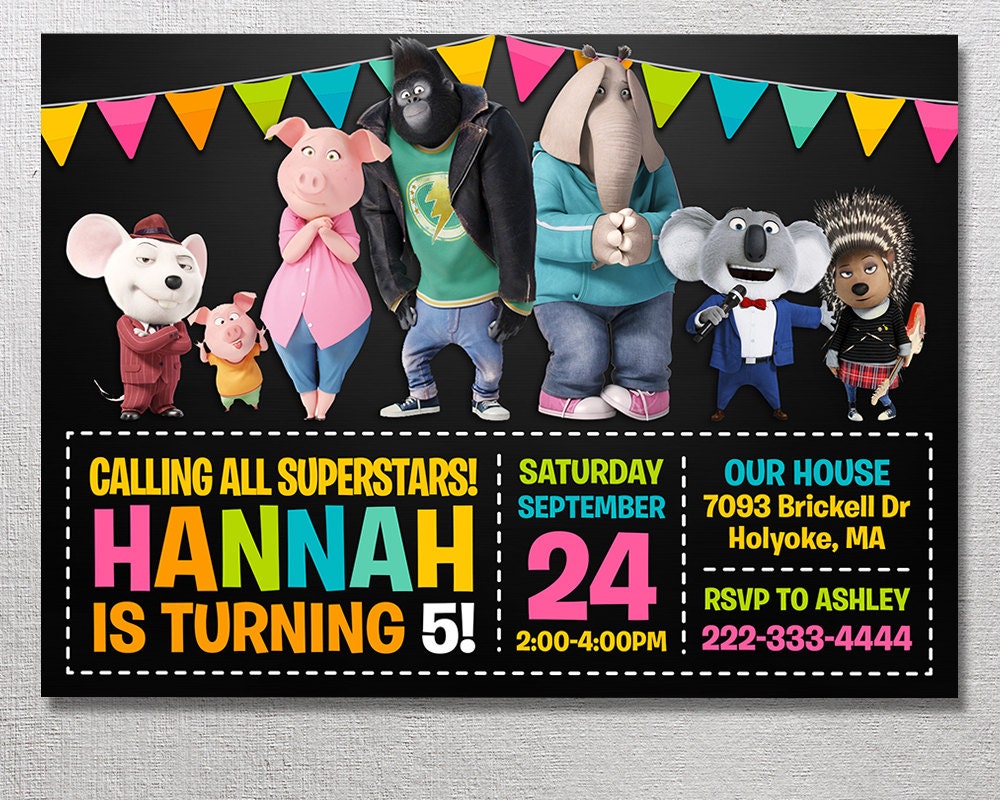 Sing Movie Invitation Sing Movie Birthday Sing Movie Party