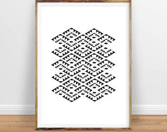 Aztec Pattern Print, Tribal Digital Print, Tribal Wall Art, Tribal Pattern, Aztec Digital, Black and White Download, Tribal Print Pattern