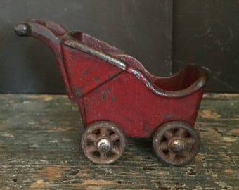 Vintage Cast Iron Baby Buggy Toy, Antique Iron Toy, Tiny Old Cast Iron Baby Carriage, Vintage Metal Toy, Antique Toy Baby Buggy, Toy Buggy