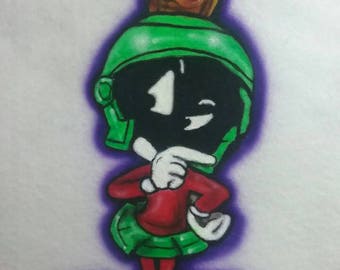 Marvin the martian Airbrushed tshirt,airbrushed onesie,airbrush alien,airbrush birthday tshirt,custom tshirt,airbrush space,alien tshirt