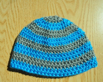 Blue and Gray Baby Hat/ Crochet Baby Hat/ Baby Boy Hat