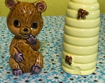 Vintage Bear and Honey Salt and Pepper Shakers
