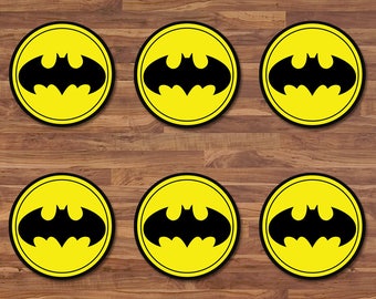 Batman Cupcake Toppers - Batman Stickers - Black & Yellow Logo - Batman Birthday - Batman Printables - Batman 2 inch Round Stickers
