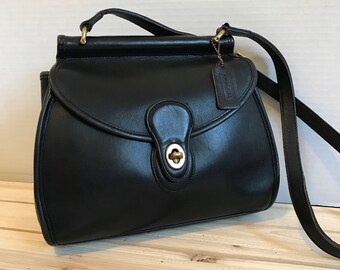 COACH Rare Crossbody Bag // Saddle Bag // Turn Lock // Flap Bag Black Leather Bag Made in USA