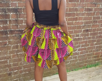 African Print skirt Ankara midi skirt Ankara Short skirt Printed Skirt Gathered Skirt Orange Midi Skirt, Wax Print Fabric Skirt