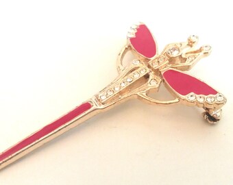 Vintage brooch Dragonfly red/gold 6cm