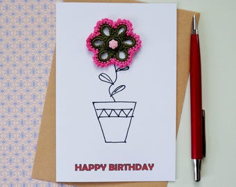 Floral birthday card for sister birthday gift Happy birthday card for mother in law card Birthday card friend birthday card Flower pot