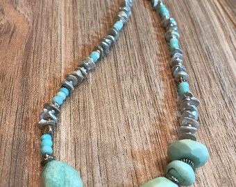 Peruvian Blue Opal, Pearl, and Sterling Silver necklace