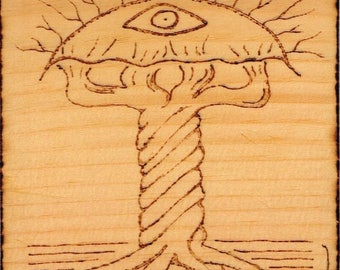 Wood burning art, surreal, strange, tree, screw, creepy, The Screw