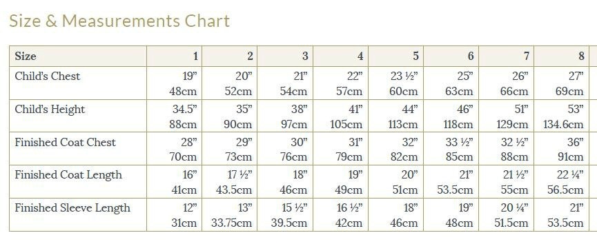 Boys Coat Size Chart