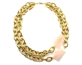 Rose Quartz Necklace, Pink Statement Necklace, Multi Strand Necklace, Rose Quartz Jewelry, Double Strand Necklace, Rose Quartz Jewelry