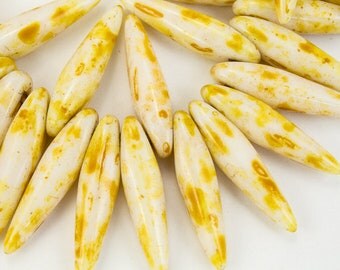 4mm x 15mm Cream/Banana Picasso Thorn Bead Strand (50 Pcs) #GDZ305