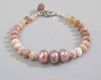 Pink Peruvian Opal Bracelet Mystic Pink Quartz Sterling Silver DJStrang Carnelian Gemstone Boho Cottage Chic