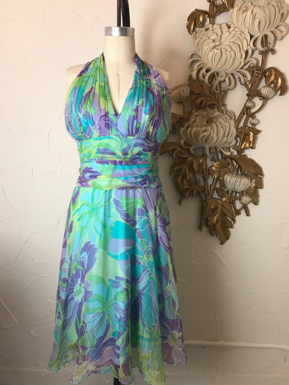 1960s dress chiffon dress halter dress size medium vintage