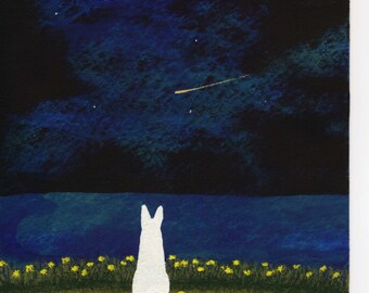 White German Shepherd Dog Seascape Full Moon original Art painting by Todd Young