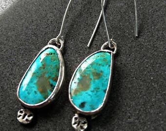 Turquoise dangle earrings, silver American turquoise drop earrings, Turquoise jewelry