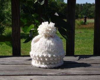 Alpaca Baby Hat Hand Knit and Hand Spun All Natural White