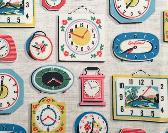 4427 - Cath Kidston Clock (Light Beige) Oilcloth Waterproof Fabric - 28 Inch (Width) x 17 Inch (Length)