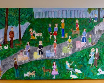 Saturday in the park. Original oil painting by Vivienne Strauss.