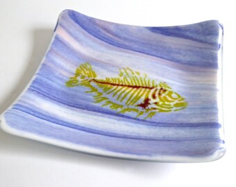 Streaky Blue Fused Glass Fish Plate by BPRDesigns