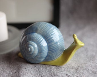 Stoneware Snail in Pear Green and Sky Blue Garden Sculpture (medium)