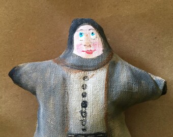 Stuffed doll handmade primitive child painted stuffed dolls black star baby ONE DOLL girl child art