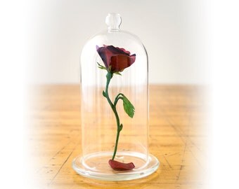 Beauty and the Beast Rose Centerpiece, Enchanted Rose, Glass Cloche Bell Jar, Beauty and the Beast rose dome, Floating Rose Centerpiece Prop