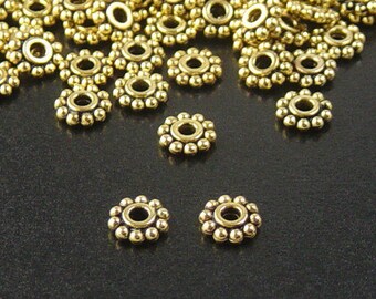 Bead Spacer 100 Antique Golden Flower Daisy 6.5mm NF Gold (1020spa06d1)xz