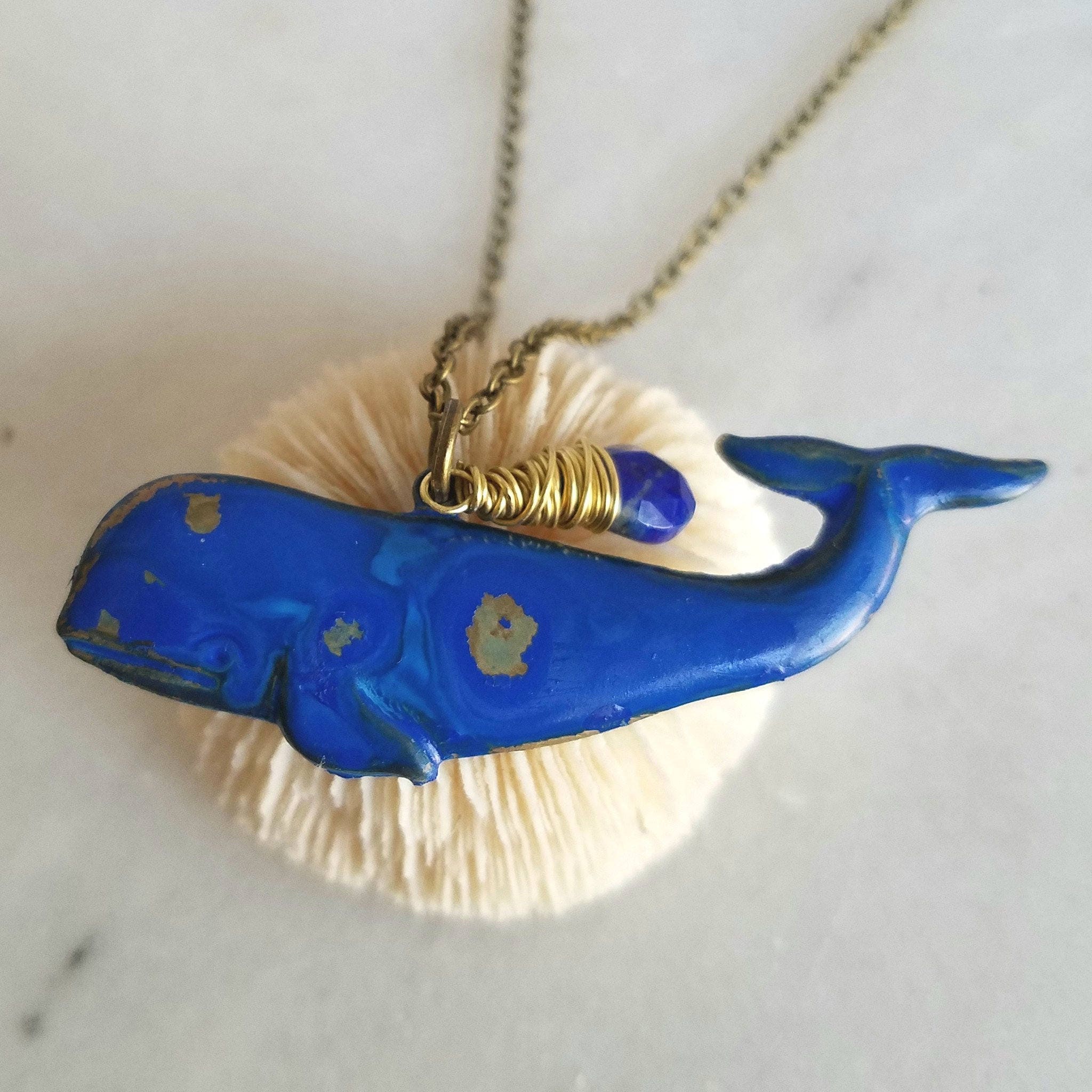 Blue Whale Pendant Nautical Ocean Sea Life Necklace Gold