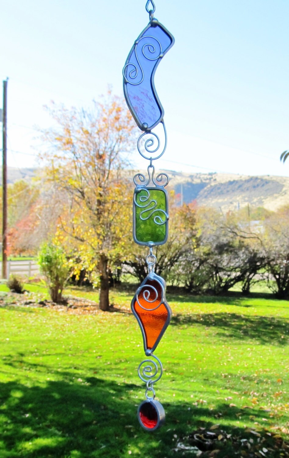 Yard Art Suncatcher Stained Glass Garden Decor Dangle Sun