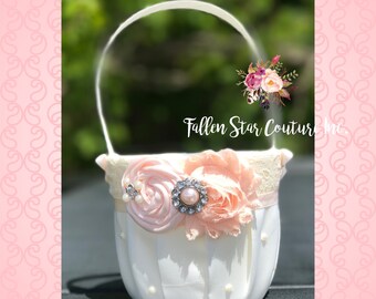 Blush Flower girl basket / rustic wedding basket / blush pink wedding / wedding basket