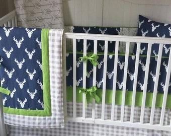 Green Navy and Tan Deer Arrows Baby Boy Bedding Crib Set READY TO SHIP