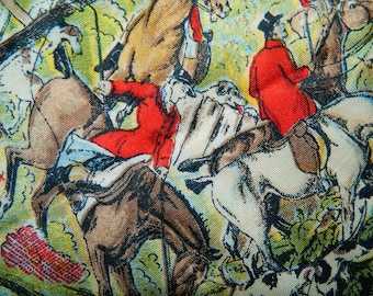 Vintage Fox Hunt Silk Scarf 20" Square Scarf Pictorial Novelty Beautiful Detail Equestrian Horses