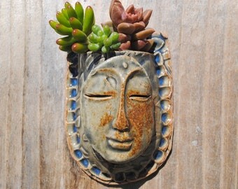 ceramic face planter garden art mask wall planter buddha wall pocket